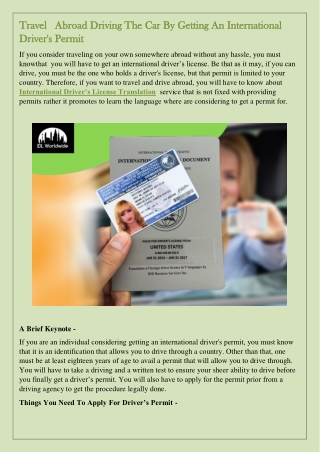 Travel   Abroad Driving The Car By Getting An International Driver