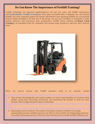 Do You Know The Importance of Forklift Training?