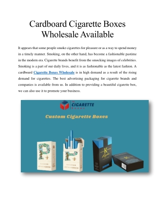 Cardboard Cigarette Boxes Wholesale Available