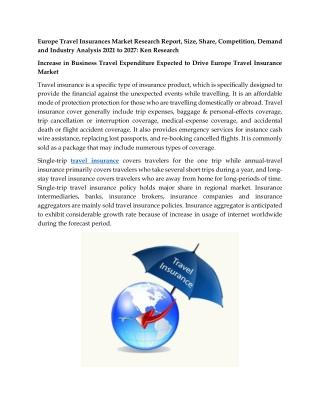 Europe Travel Insurances Market Research Report, Size, Share, Competition