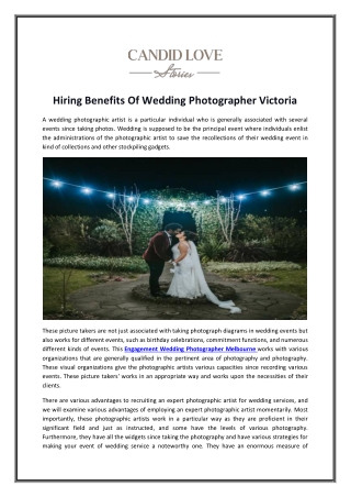 Hiring Benefits Of Wedding Photographer Victoria