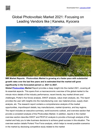 Global Photovoltaic Market 2021-2027