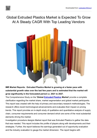 Global Extruded Plastics Market is Expected To Grow At A Steady CAGR With Top Le