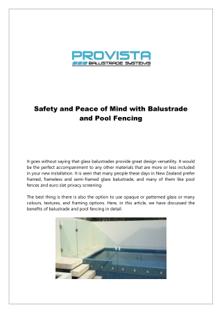 Safety and Peace of Mind with Balustrade and Pool Fencing