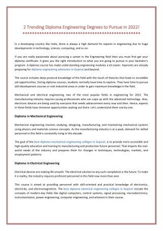 2 Trending Diploma Engineering Degrees to Pursue in 2022!