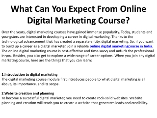 What Can You Expect From Online Digital Marketing