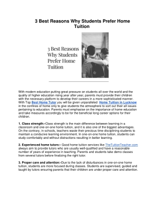 3 Best Reasons Why Students Prefer Home Tuition