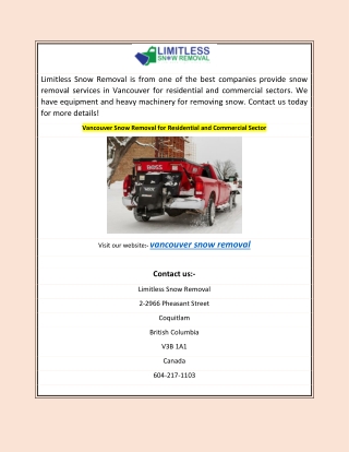 Vancouver Snow Removal for Residential and Commercial Sector