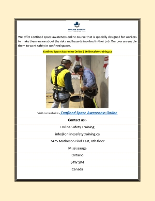 Confined Space Awareness Online | Onlinesafetytraining.ca