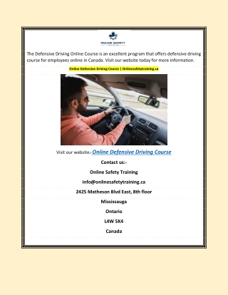 Online Defensive Driving Course | Onlinesafetytraining.ca