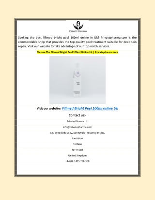 Choose The Fillmed Bright Peel 100ml Online Uk | Privatepharma.com