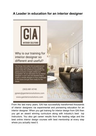 A Leader in education for an interior designer