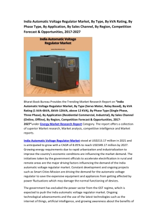 India Automatic Voltage Regulator Market Research Report 2017-2027