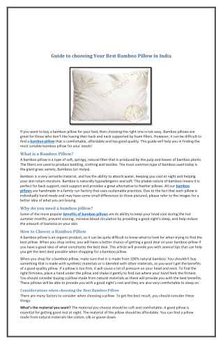 Guide to choosing Your Best Bamboo Pillow in India