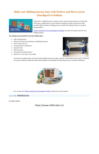 Easily Hire Packers and Movers from Chandigarh to Jaipur