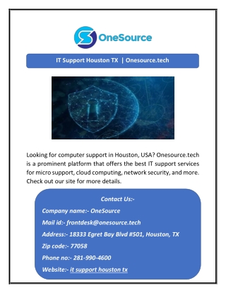 IT Support Houston TX  | Onesource.tech