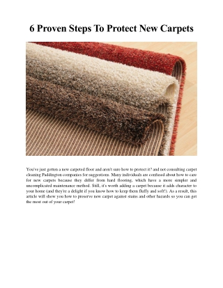 6 Proven steps to Protect New Carpet