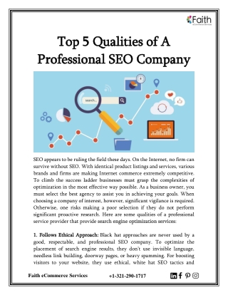 Top 5 Qualities Of A Professional SEO Company