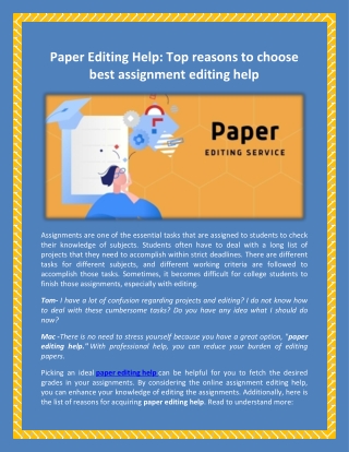 Paper Editing Help Top reasons to choose best assignment editing help