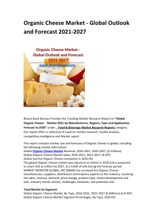 Organic Cheese Market - Global Outlook and Forecast 2021-2027