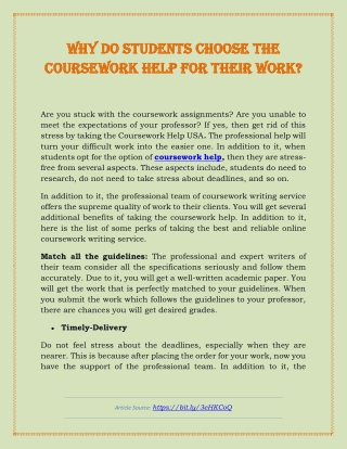 Why do students choose the Coursework Help for their work