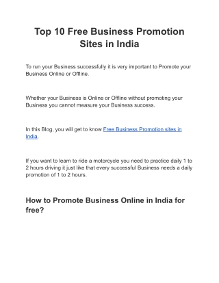 Top 10 Free Business Promotion Sites in India
