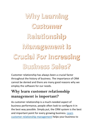 Why Learning Customer Relationship Management Is Crucial For Increasing Business Sales