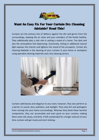 Want An Easy Fix For Your Curtain Dry Cleaning Adelaide Read This!