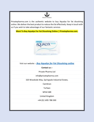 Want To Buy Aqualyx For Fat Dissolving Online  Privatepharma.com