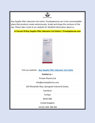 In Pursuit Of Buy Saypha Filler Lidocaine 1ml Online | Privatepharma.com