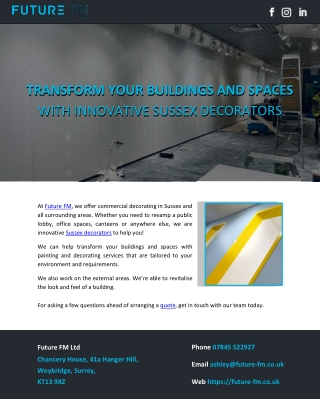 TRANSFORM YOUR BUILDINGS AND SPACES WITH INNOVATIVE SUSSEX DECORATORS