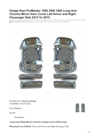 imsautoparts.com-Dodge Ram ProMaster 1500 2500 3500 Long Arm Chrome Mirror Door Cover Left Driver and Right Passenger