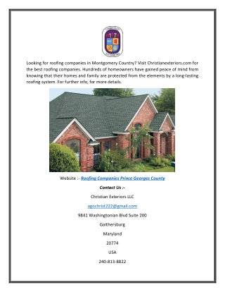 Roofing Companies Prince Georges County | Christianexteriors.com