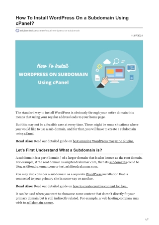 How To Install WordPress On a Subdomain Using cPanel