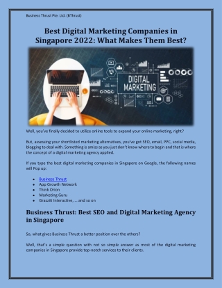 Best Digital Marketing Agency in Singapore 2022