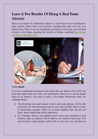 Learn A Few Benefits Of Hiring A Real Estate Attorney