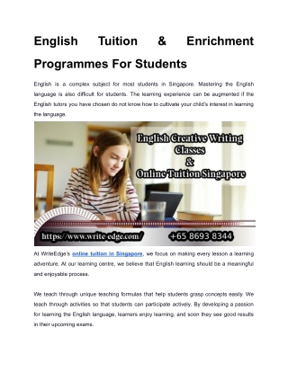 English Tuition & Enrichment Programmes For Students