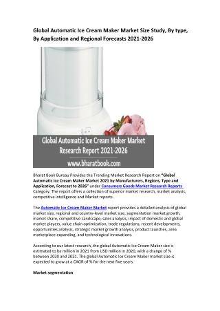 Global Automatic Ice Cream Maker Market Research Report 2021-2026