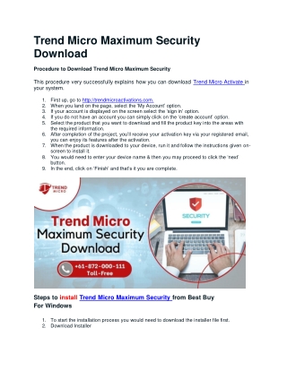Call  61-872-000-111 Trend Micro Maximum Security Download