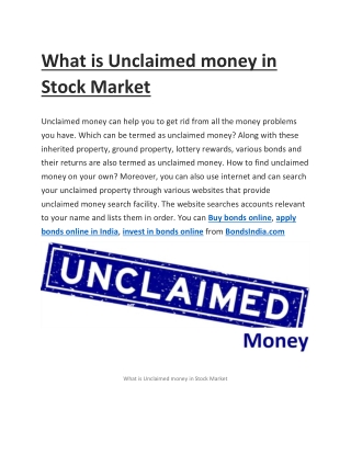 What is Unclaimed money in Stock Market