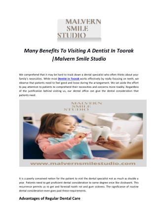 Many Benefits To Visiting A Dentist In Toorak |Malvern Smile Studio