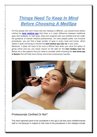 Things Need To Keep In Mind Before Choosing A MedSpa