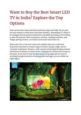 Want to Buy the Best Smart LED TV in India
