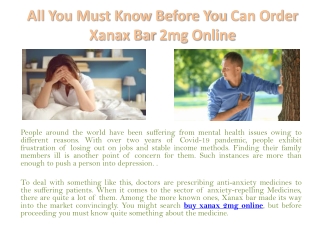 All You Must Know Before You Can Order Xanax Bar 2mg Online