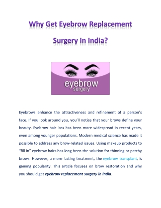 Why Get Eyebrow Replacement Surgery in India?