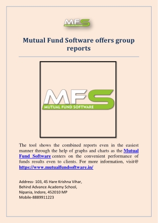 Mutual Fund Software offers group reports