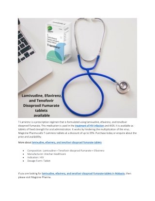Lamivudine, Efavirenz, and Tenofovir Disoproxil Fumarate tablets in Malaysia