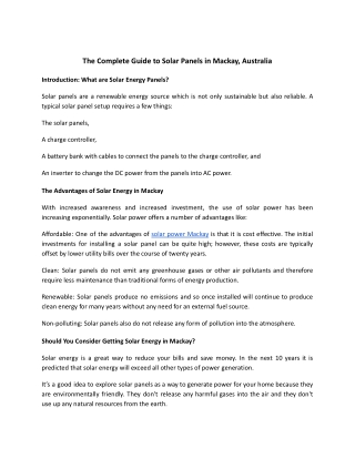 The Complete Guide to Solar Panels in Mackay, Australia