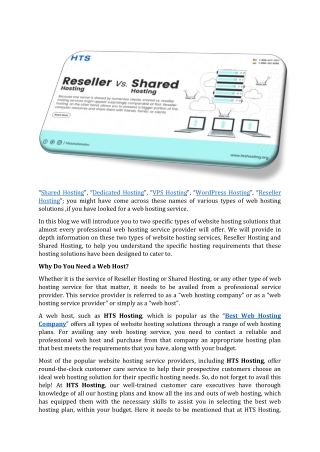 Reseller Hosting Vs. Shared Hosting