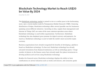 Blockchain Technology Market to Reach US$20 bn Value By 2024